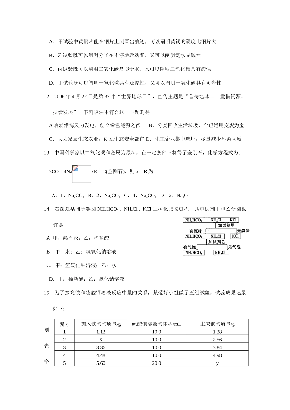 2025年湖南省初中学生化学素质和实验能力竞赛初赛试题_第3页