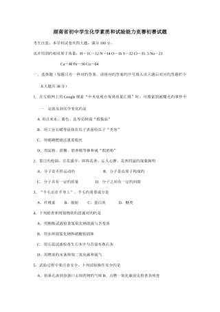 2025年湖南省初中学生化学素质和实验能力竞赛初赛试题