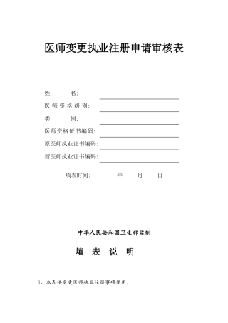 2025年执业医师变更申请表