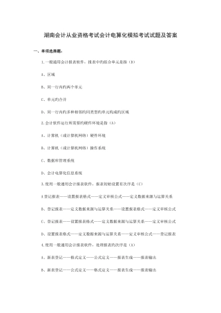2025年湖南会计从业资格考试试题及答案汇总
