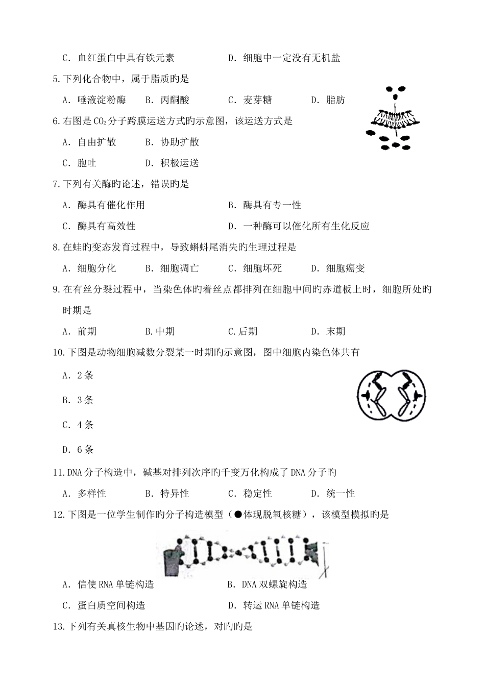 2025年江苏省普通高中学业水平测试必修科目试卷生物_第2页