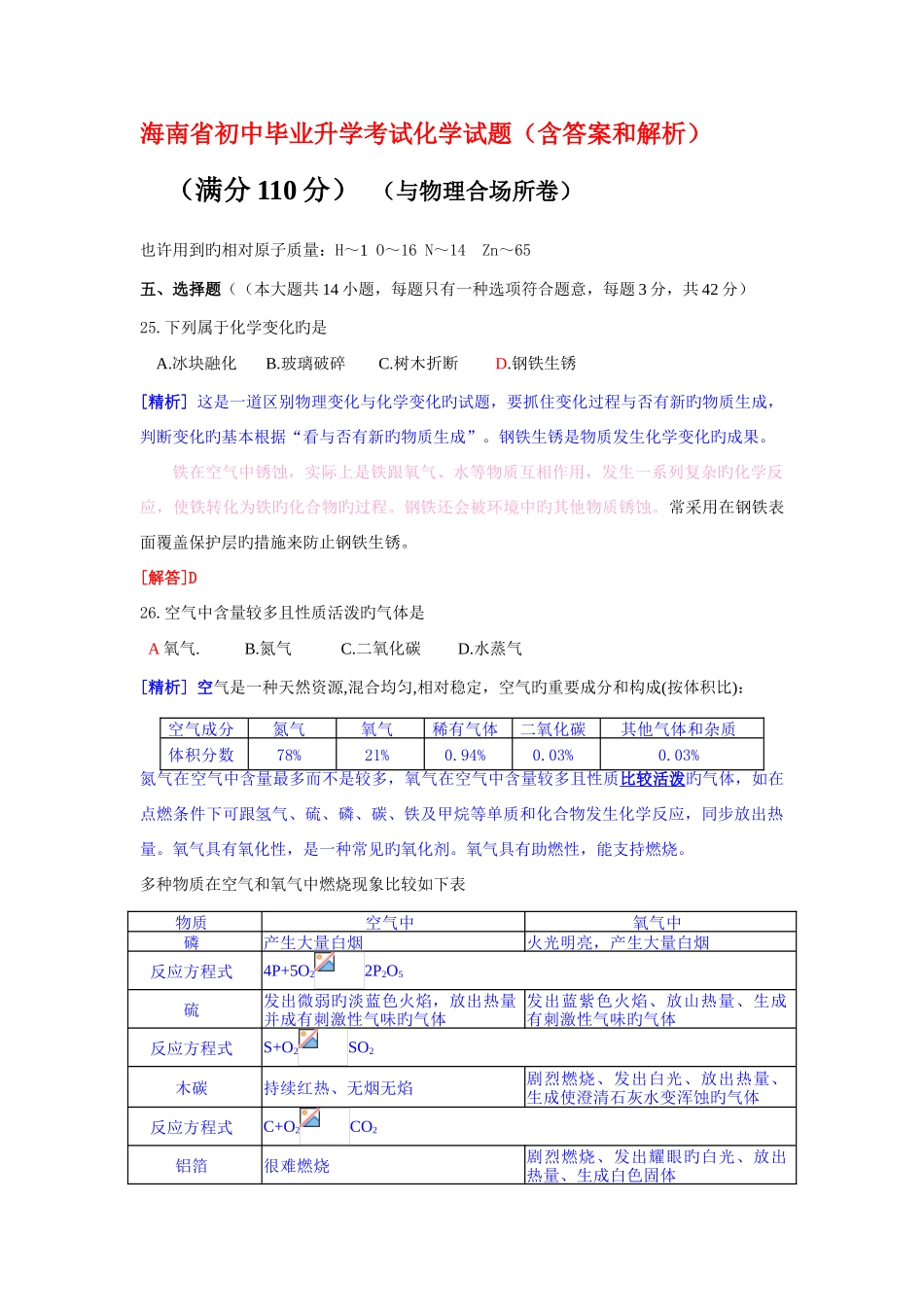 2025年海南中考化学真题及答案_第1页