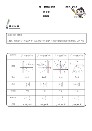 2025年抛物线知识点汇总及考点例题