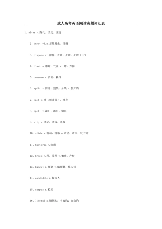 2025年成人高考英语阅读高频词汇表