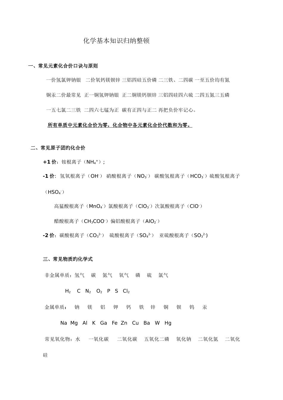 2025年常见元素化合价归纳整理_第1页