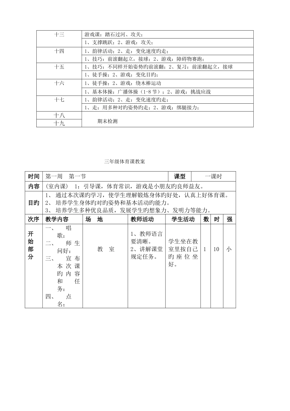 2025年小学三年级上册体育计划及教案全册详案_第3页