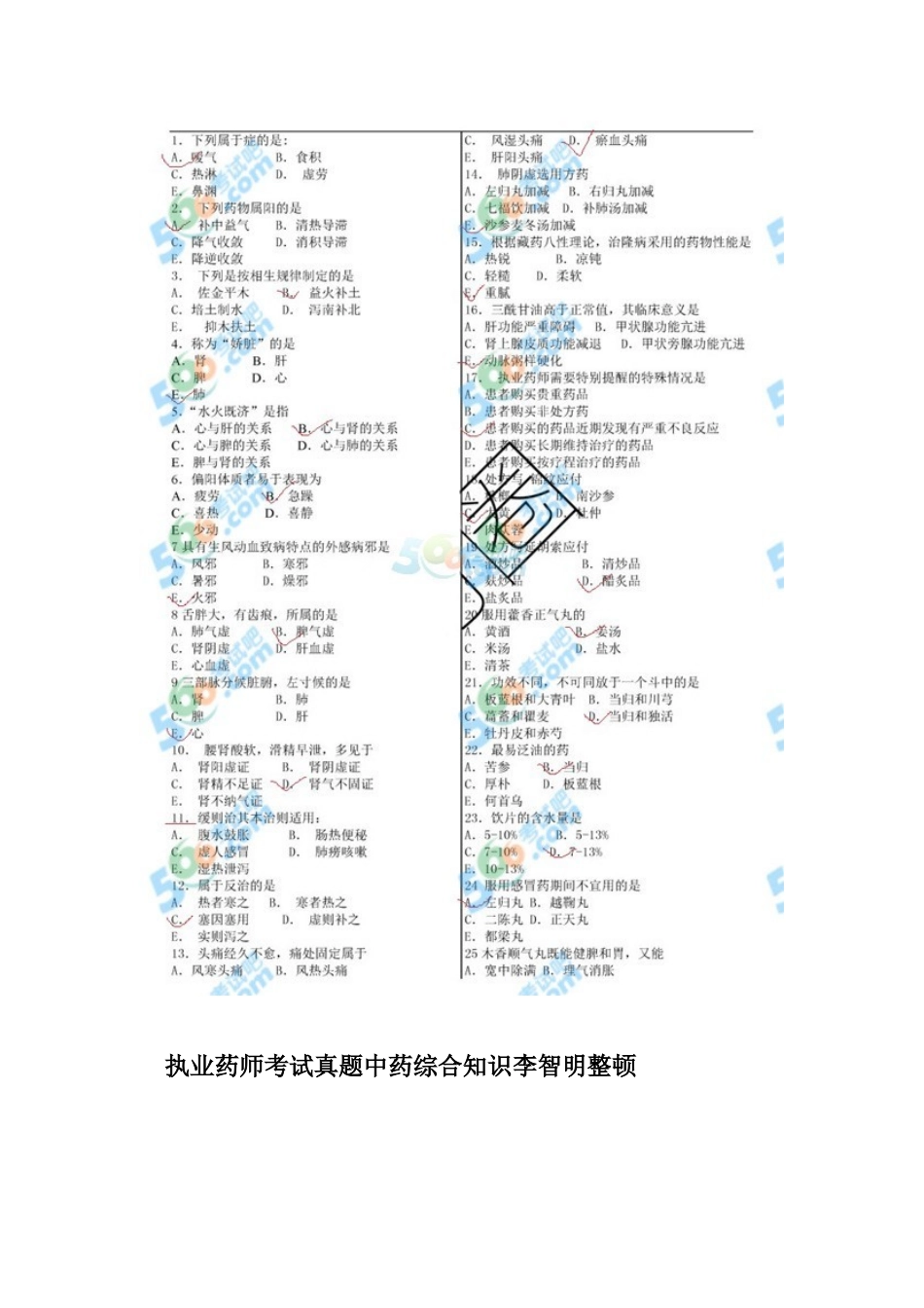 2025年执业药师考试真题答案_第1页