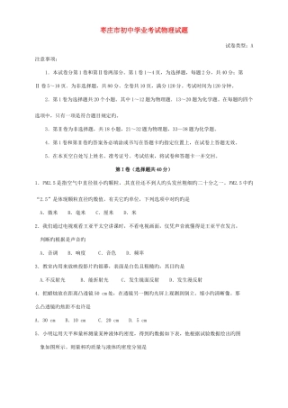 2025年山东省枣庄市年中考物理真题试题含扫描答案