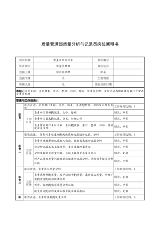 2025年质量管理部质量分析与统计员工作说明书