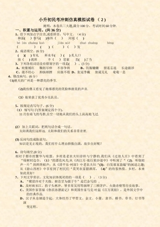 2025年小升初民考冲刺仿真模拟试卷