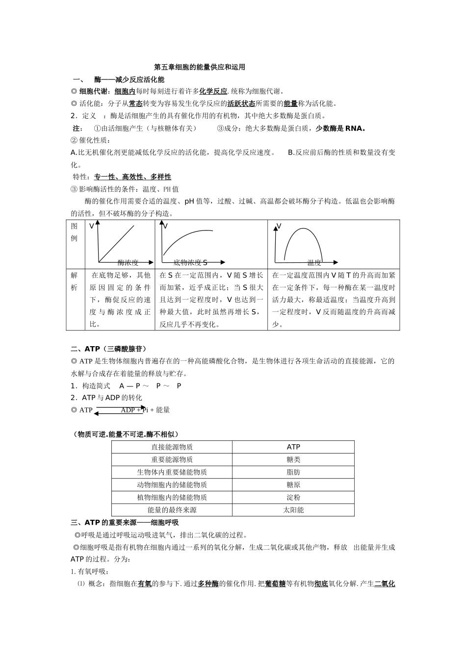 2025年高中生物必修一第五章细胞的能量供应和利用知识点教学文案_第1页