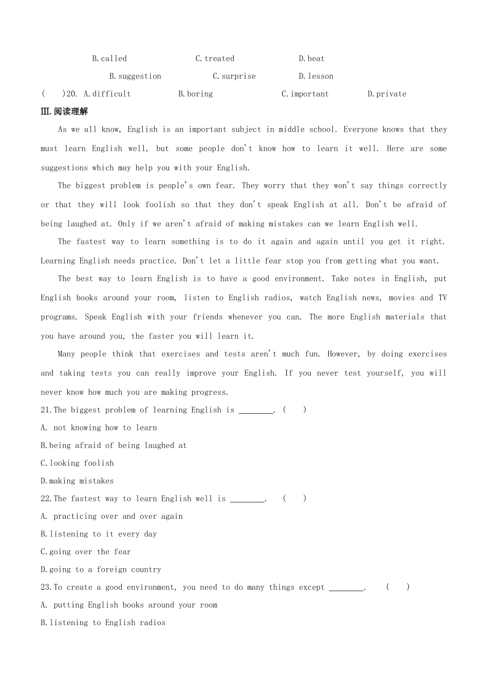 2025年安徽专版中考英语复习方案教材考点梳理课时训练02Units59七上试题人教新目标版_第3页