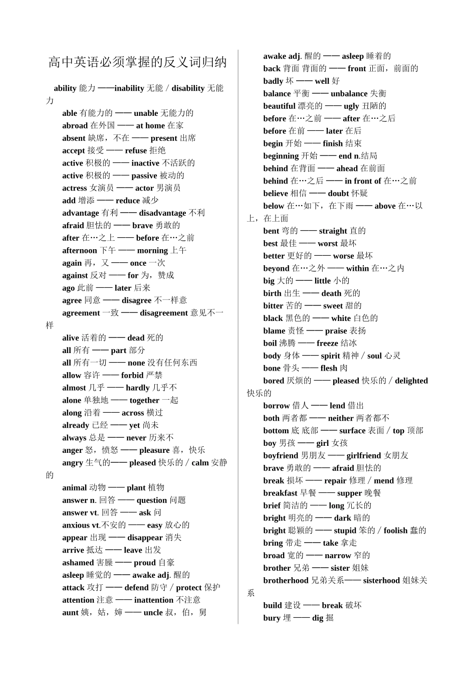 2025年高中英语必须掌握的反义词归纳知识讲解_第2页