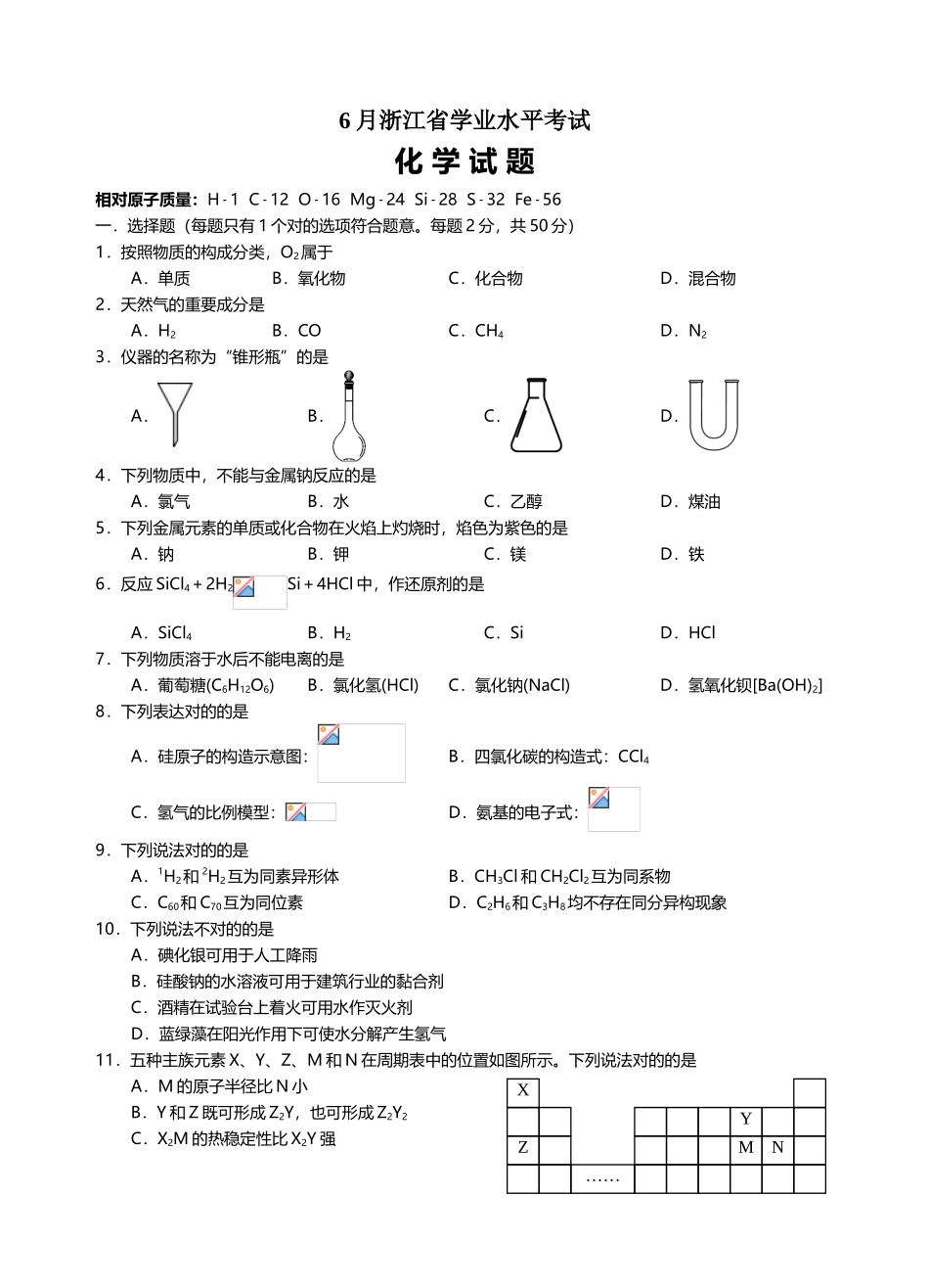 2025年6月浙江省学业水平考试化学试题_第1页