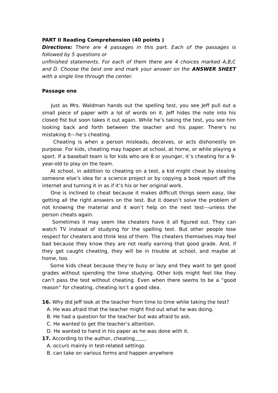 2025年湖南成人学位英语考试真题_第3页