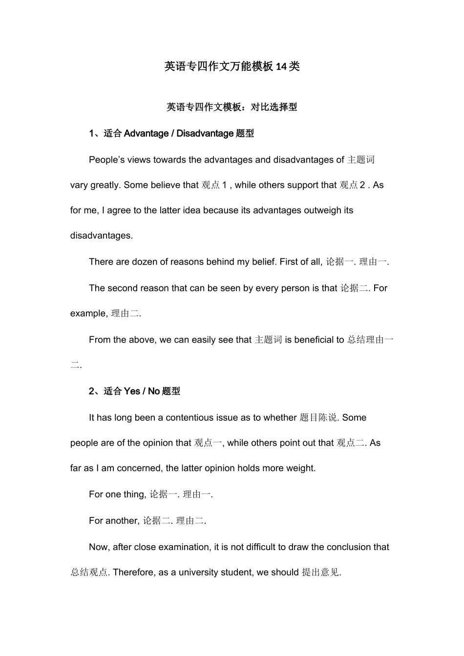 2025年英语专四作文万能模板_第1页