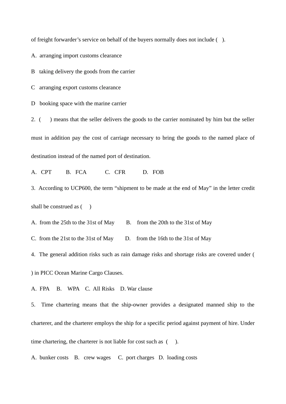 2025年货代考试货代英语考试真题_第2页