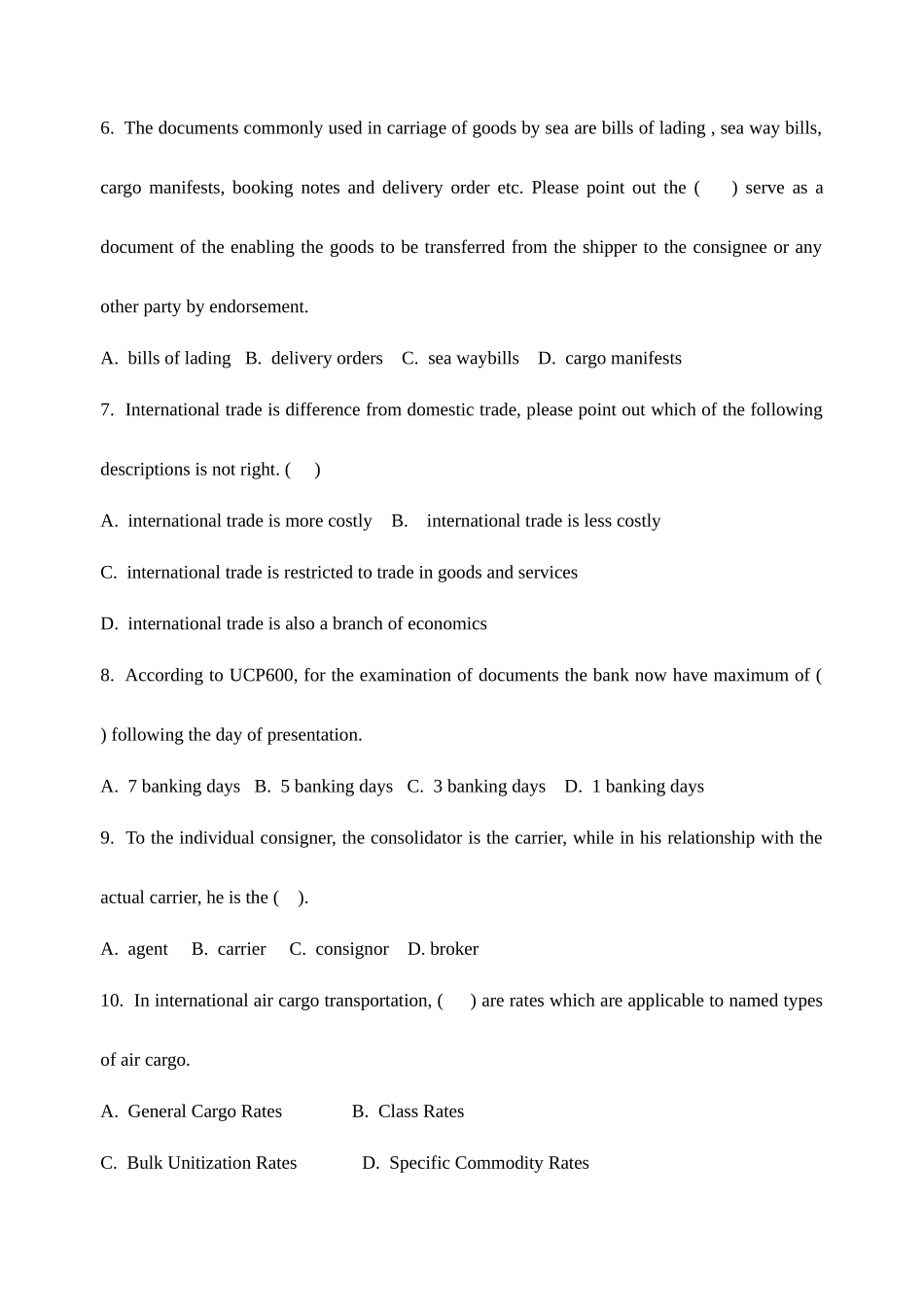 2025年货代考试货代英语考试真题_第3页