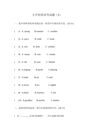 2025年小升初英语考试题