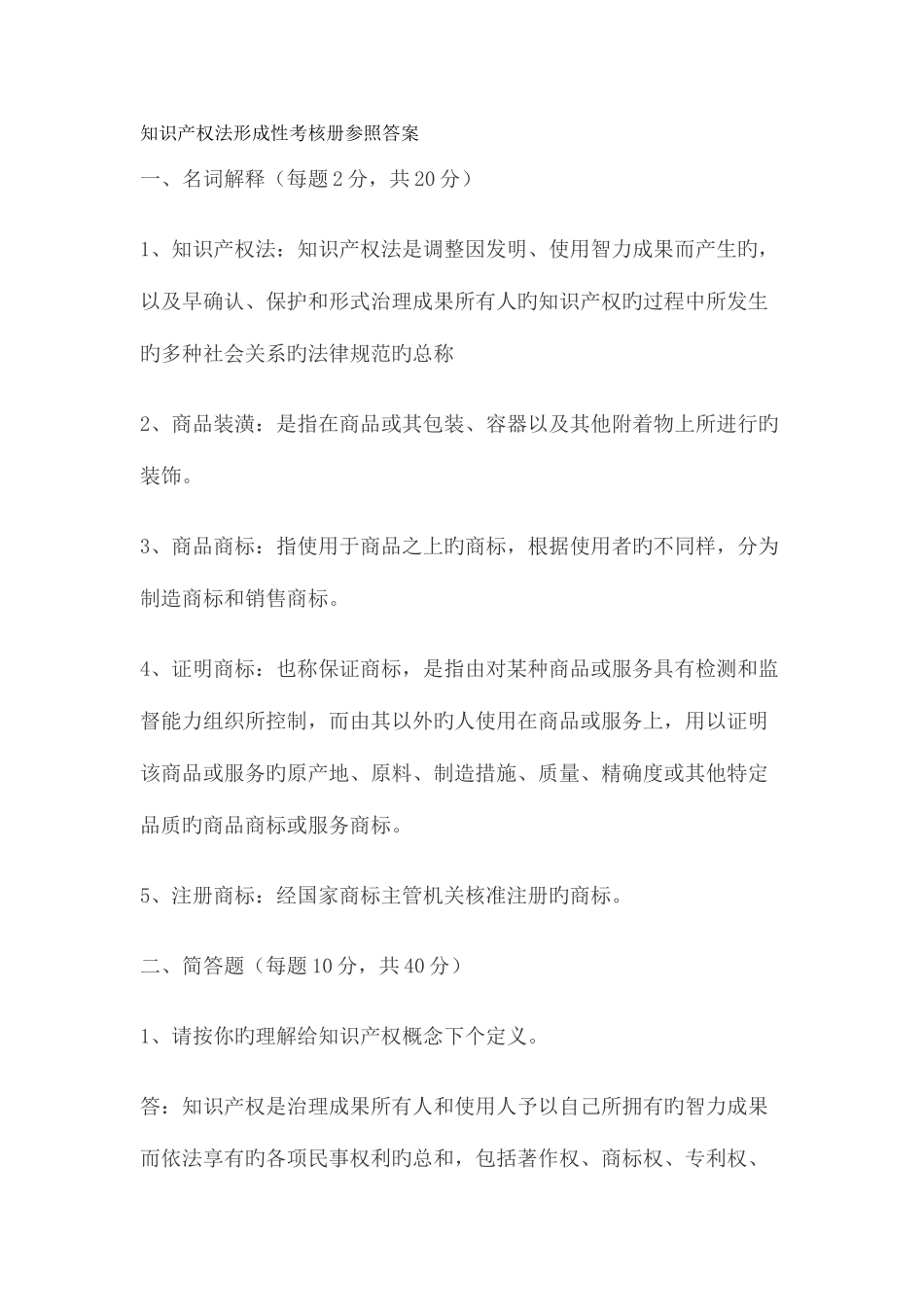 2025年知识产权法形成性考核册参考答案_第1页