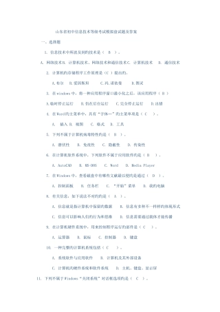 2025年山东省初中信息技术等级考试模拟盘试题及答案
