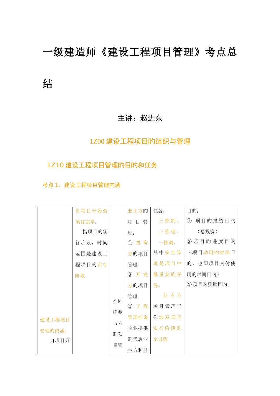 2025年赵进东一级建造师工程实务考点总结表格版_第1页