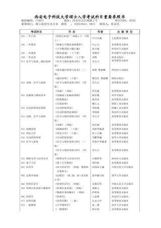 2025年西安电子科技大学研究生入学考试科目主要参考书