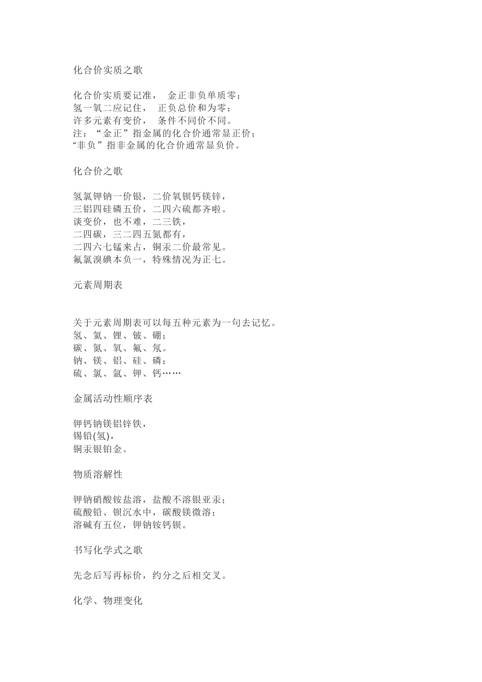 化学歌记完初中化学知识点 - 副本_第1页