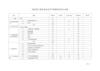 冶金等工贸企业安全生产标准化评分汇总表