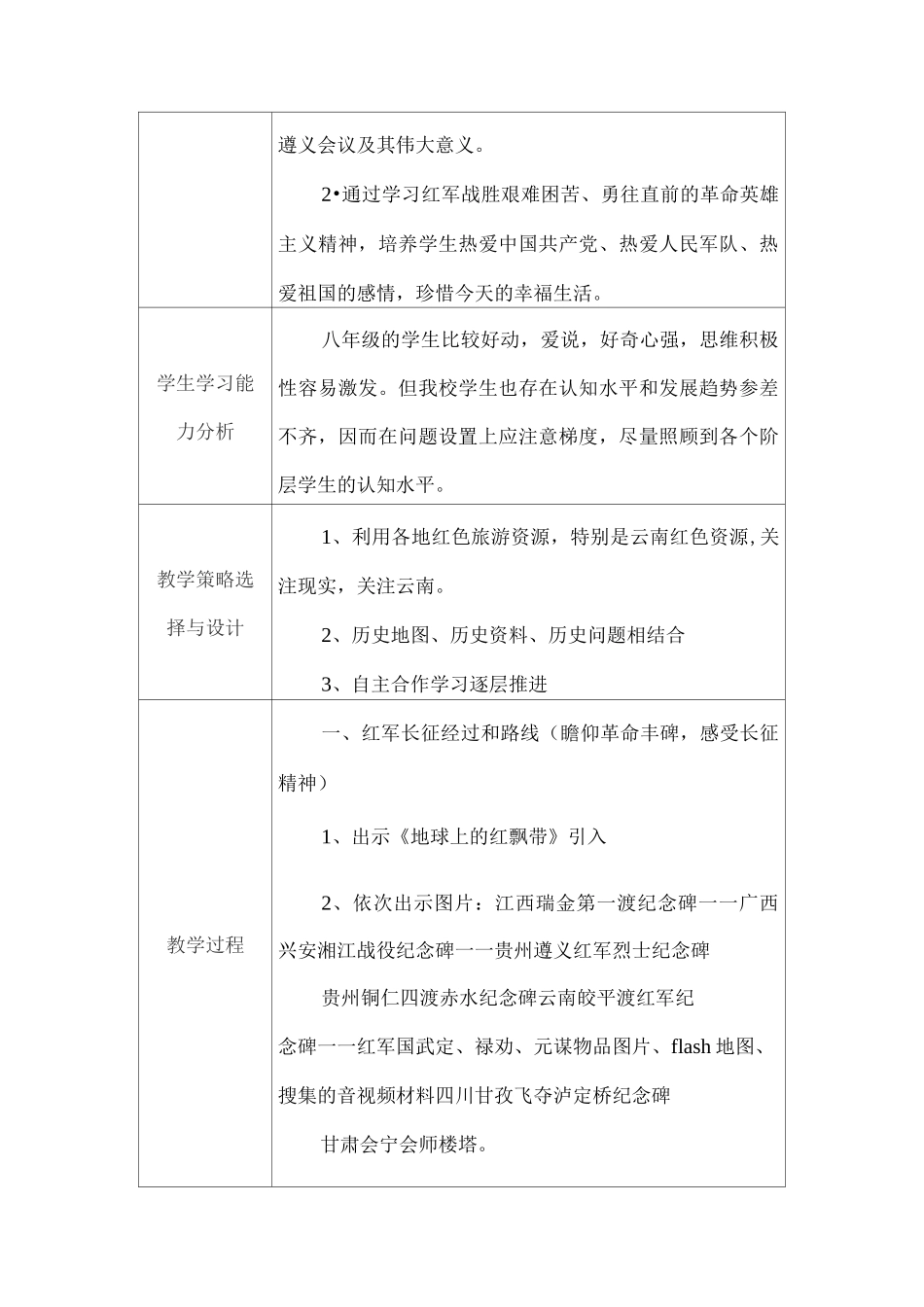 初中历史教学课例《中国工农红军长征》课程思政核心素养教学设计及总结反思_第2页