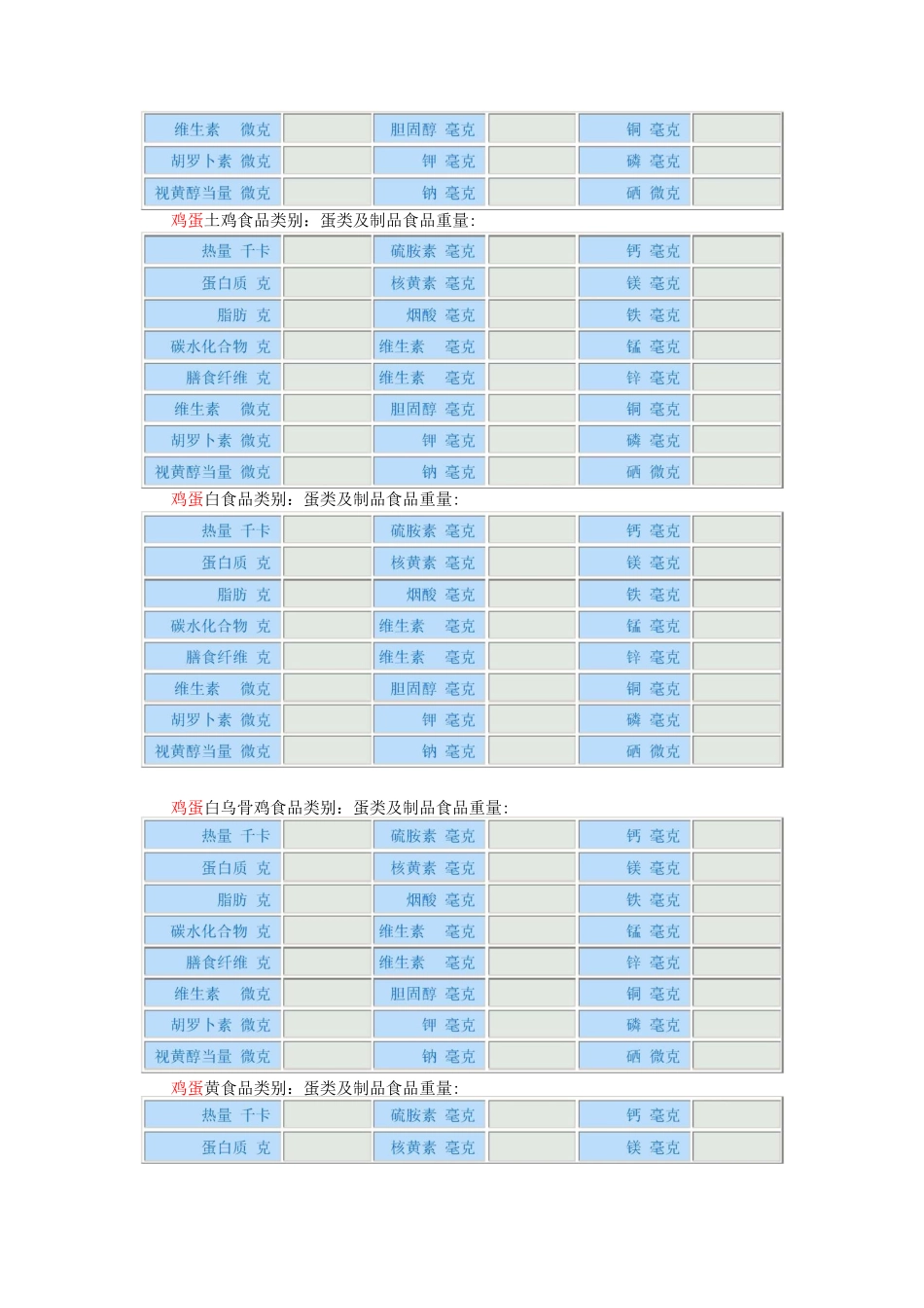 蛋类食物营养成分表_第2页