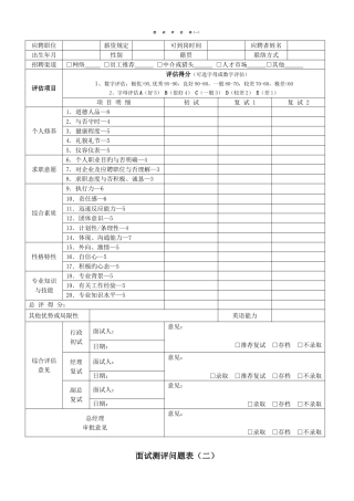2025年最全招聘面试评估表五种
