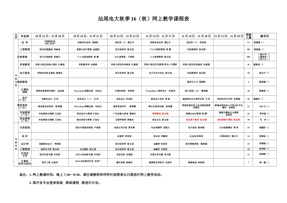 2025年汕尾电大秋季秋网上教学课程表_第3页