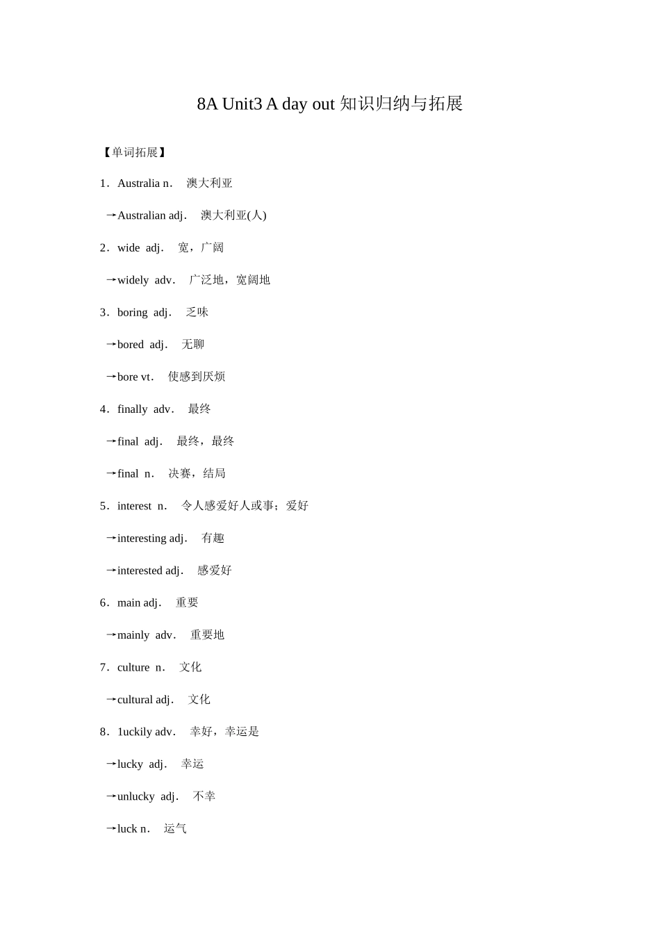 2025年牛津译林版英语8AUnit3Adayout知识归纳与拓展_第1页