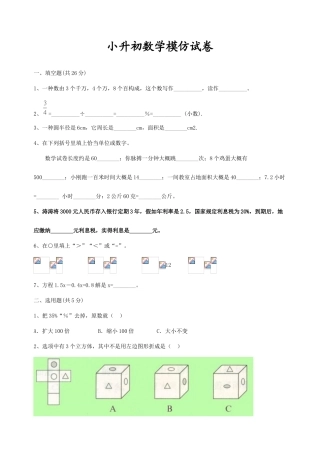 2025年小升初数学模拟试卷及答案苏教版