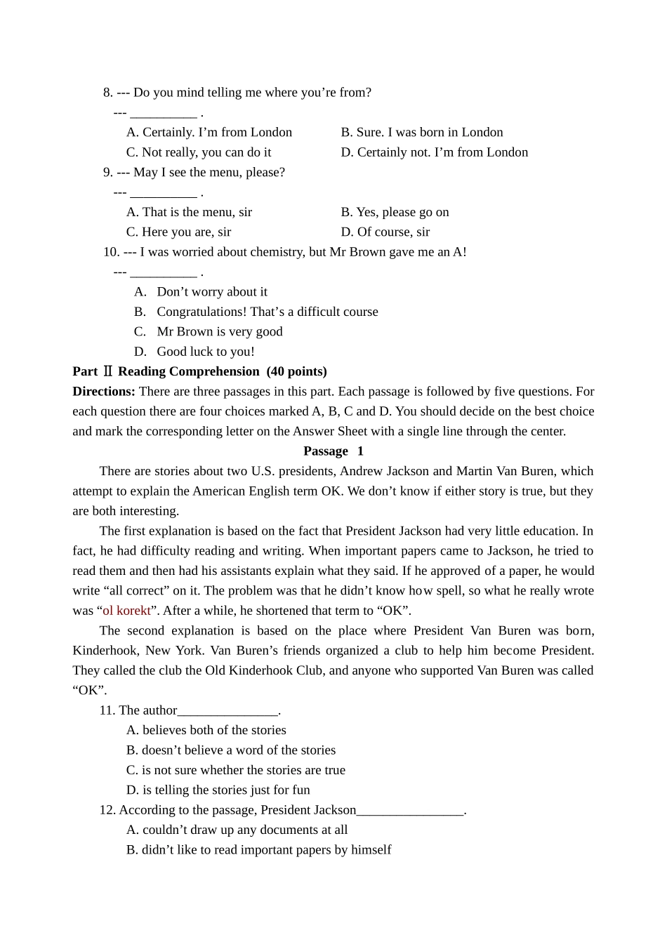 2025年大学英语B级考试模拟试题与答案解析_第2页