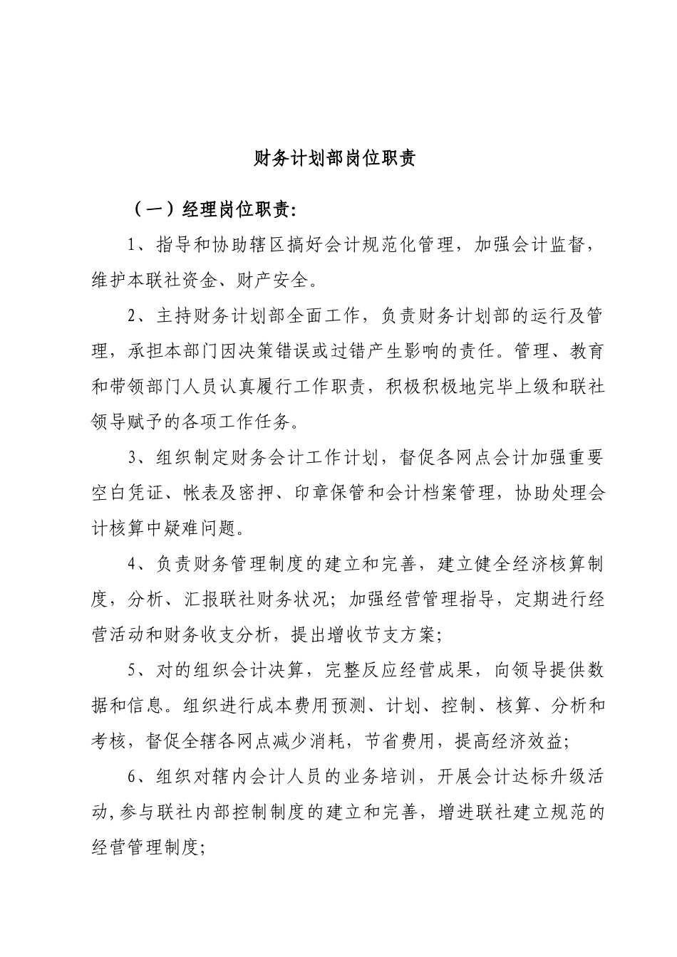 2025年财务计划部岗位职责农村信用社_第2页