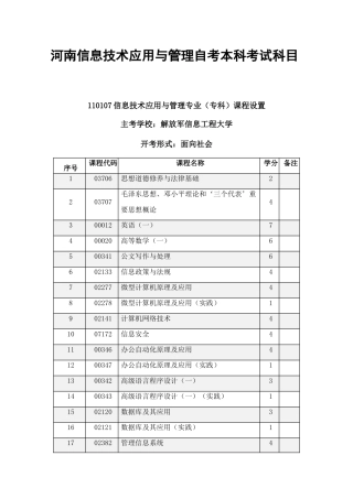 2025年河南信息技术应用与管理自考本科考试科目