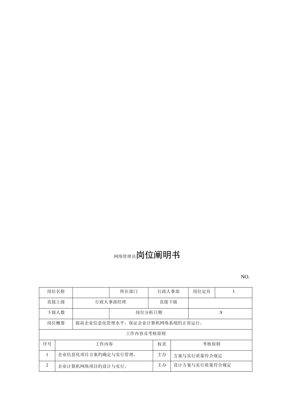 2025年电力集团大型电气配件企业网络管理员岗位说明书_第1页