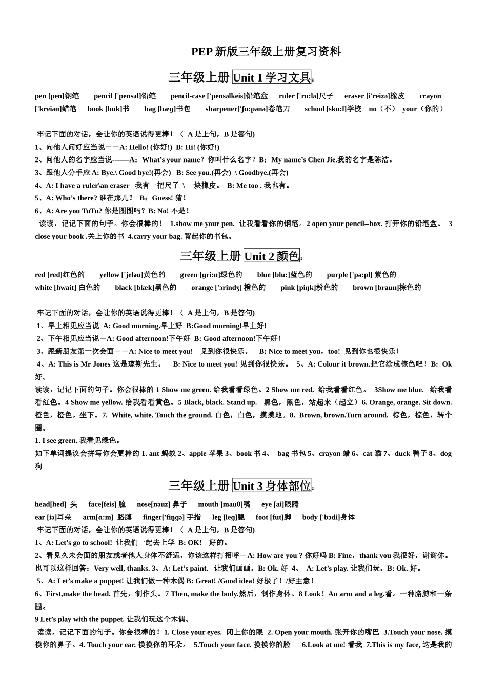 2025年超完整人教版小学英语总结带音标知识点_第1页