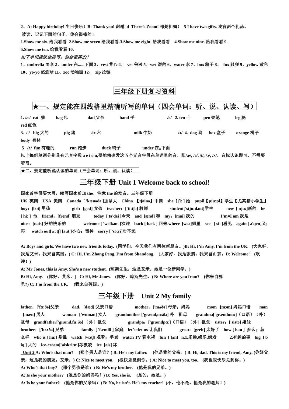 2025年超完整人教版小学英语总结带音标知识点_第3页