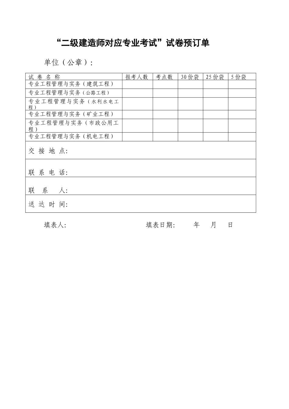 2025年二级建造师相应专业考试试卷预订单_第3页