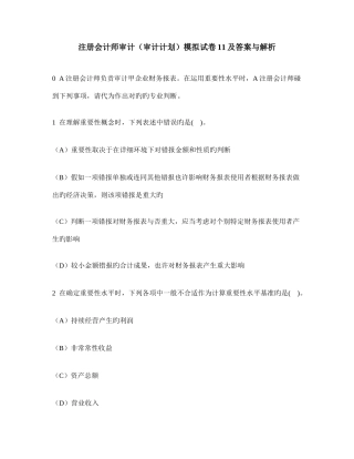 2025年注册会计师审计审计计划模拟试卷及答案与解析