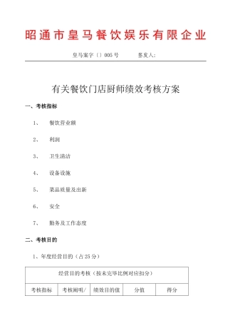 2025年厨师考核方案草拟