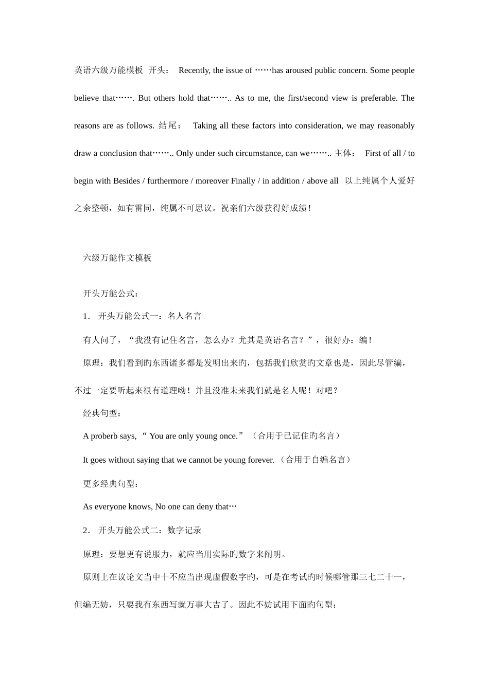 2025年英语六级万能模板开头_第1页