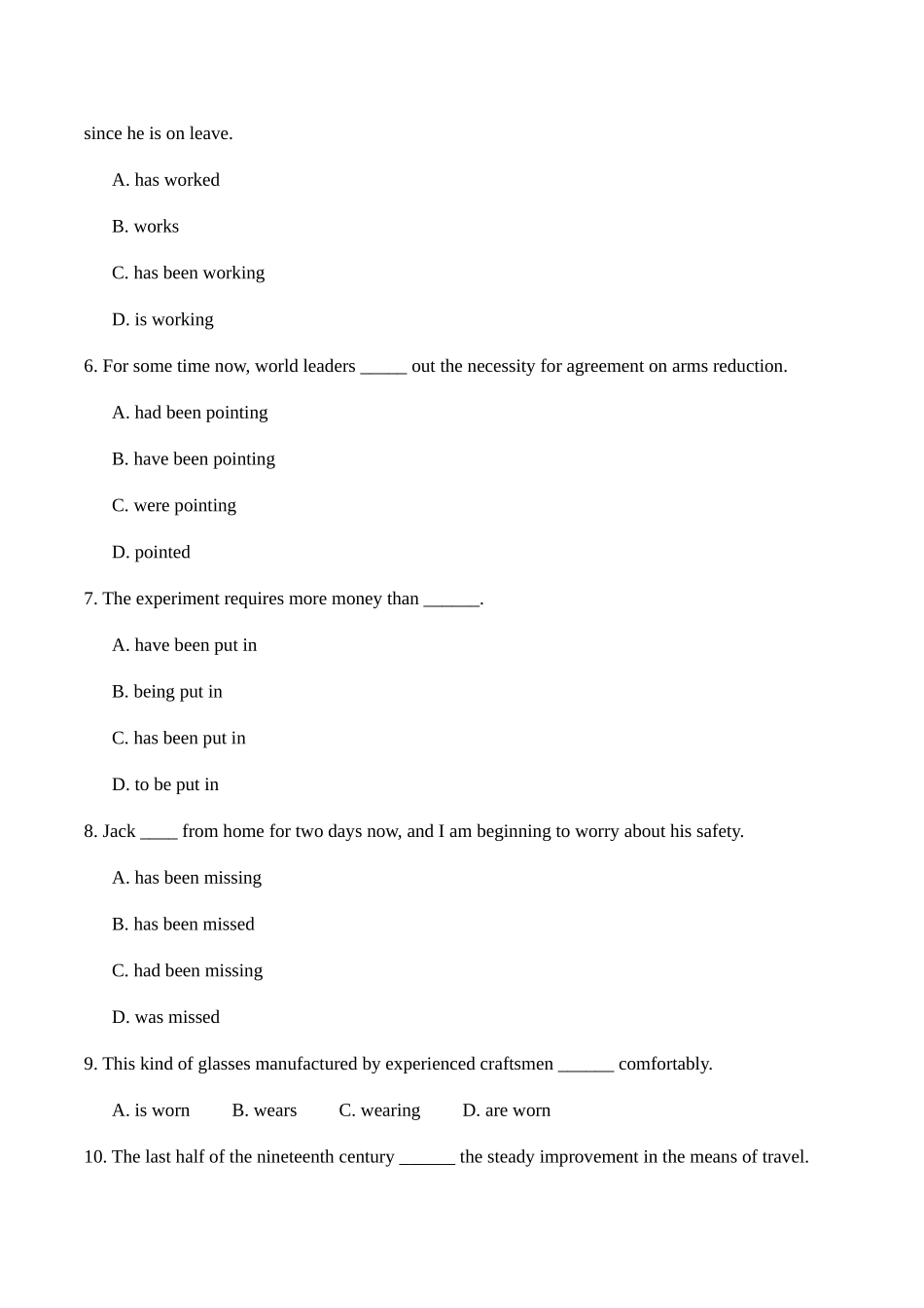 2025年英语专业四级时态测试题及答案_第2页