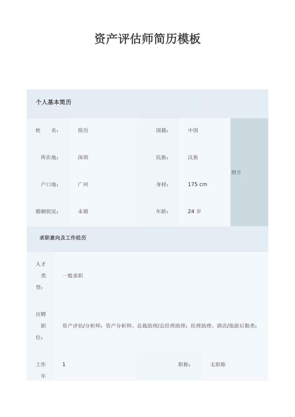 2025年资产评估师简历模板汇总_第1页
