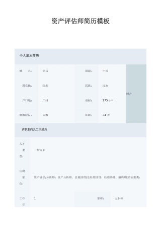 2025年资产评估师简历模板汇总