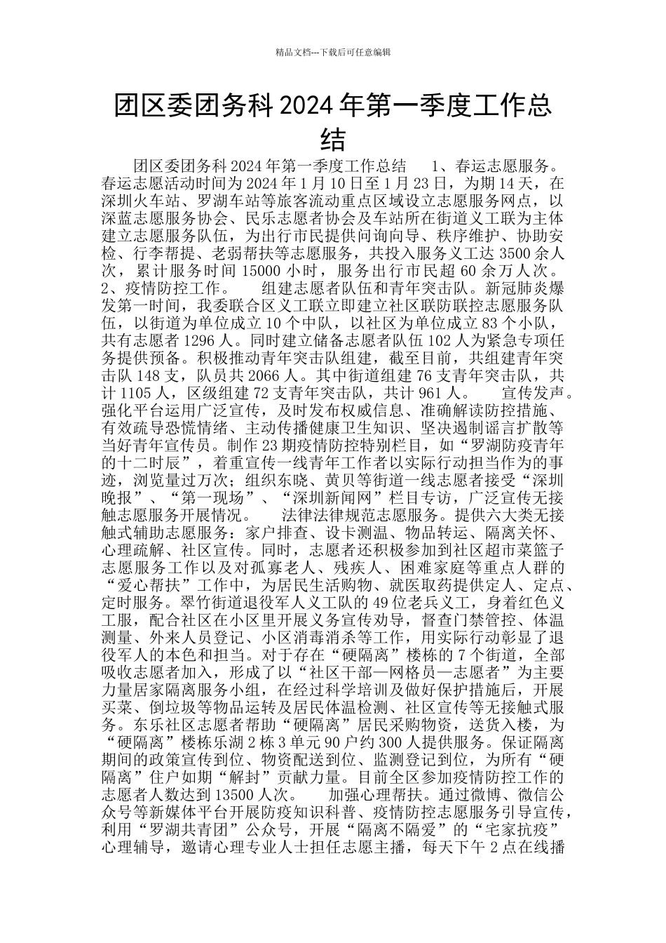 团区委团务科2024年第一季度工作总结_第1页