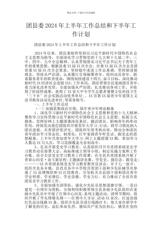 团县委2024年上半年工作总结和下半年工作计划